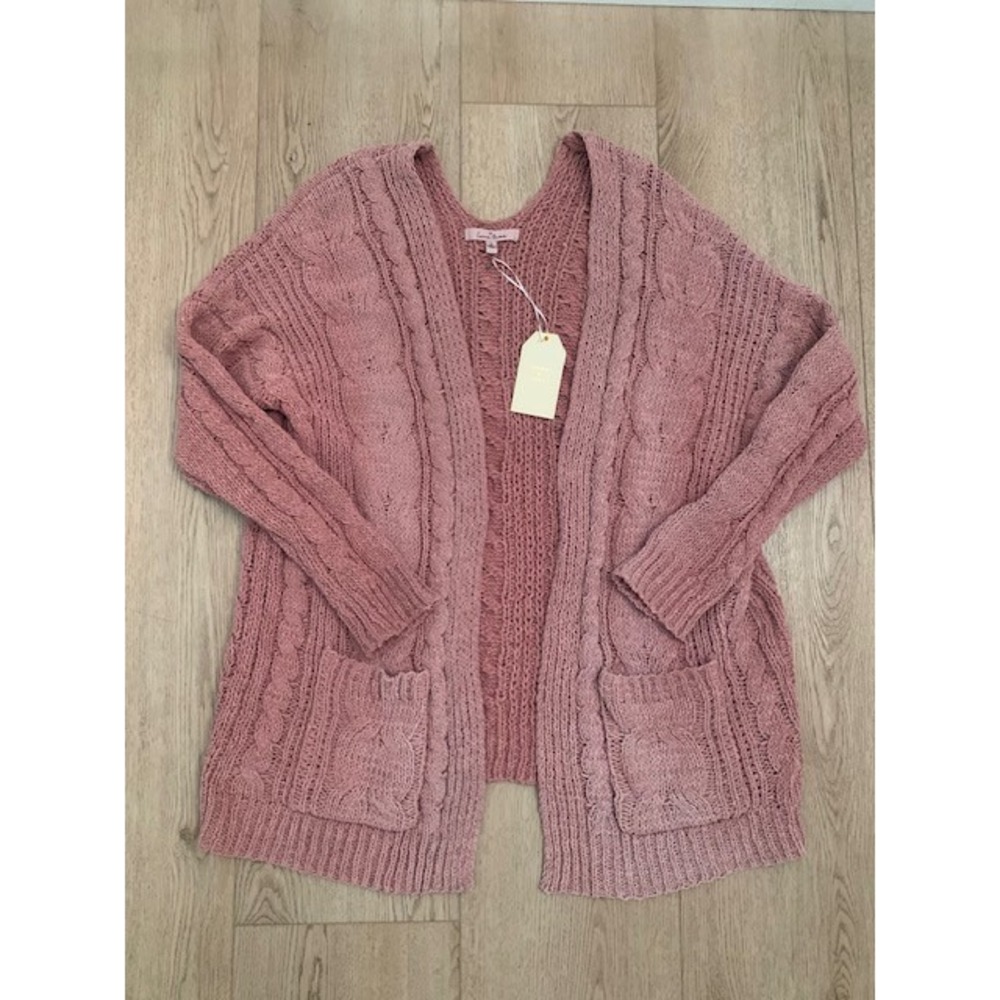 Love Tree Womens Pink Cable Knit Open Front Cardigan Sweater W9011 Small‎ NWT